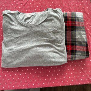 Victoria’s Secret Gray Top & Plaid Pajama Pants Set – Size Large
